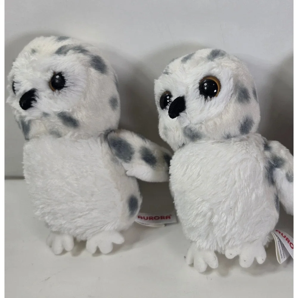 Lot of 2 Aurora Snowy Owl Plush Flopsie Stuffed Animal White Spotted Bird 8